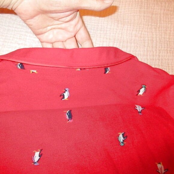 Talbots Womens Flannel Pajamas Size L Dancing Penguins Top & Pants 2 Piece NEW - Picture 12 of 12